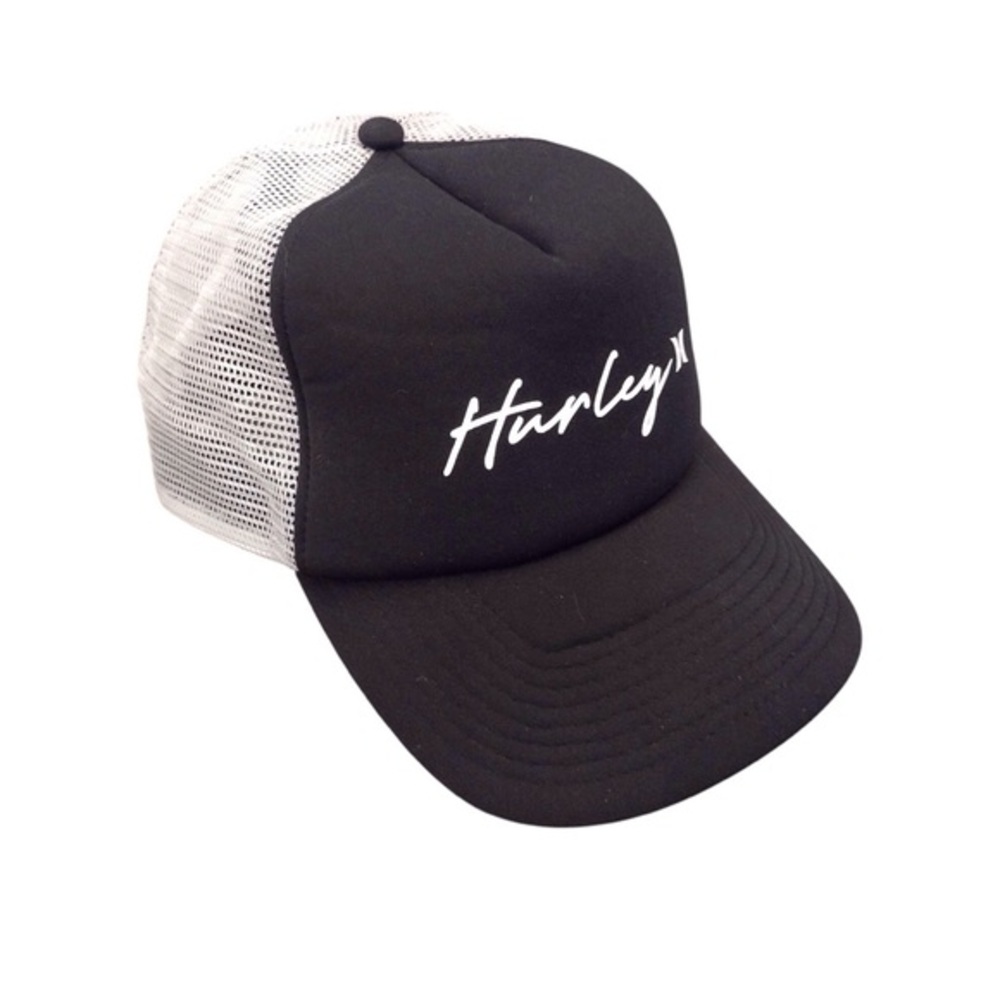 HURLEY Cap Hat Black White Mesh Trucker Good Condition Adjustable Mens Unisex
